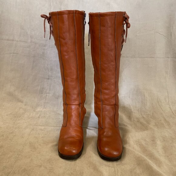 VINTAGE 1970s Brown Heeled Knee High Boots Women's Size 8 Fur Lined - Picture 2 of 9